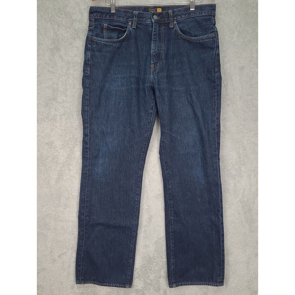 J Crew Mens Straight Leg Blue Jeans Reg Fit 35X32 Dark Wash Preppy